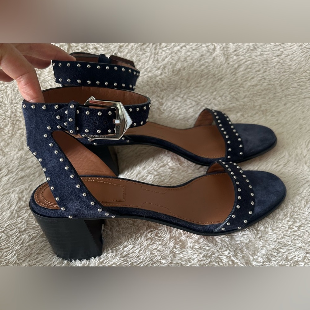 Givenchy Paris navy blue studded chunky heel sandal size 38.5